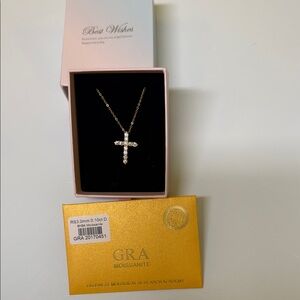 Gold Cross Necklace with moissanite White Stones